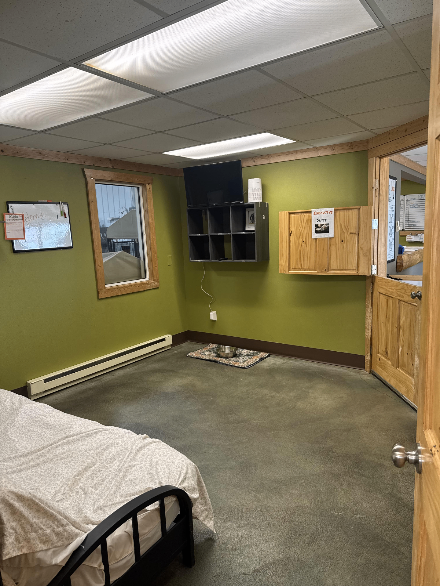 Executive Suite with TV, cubby storage, and private entrance